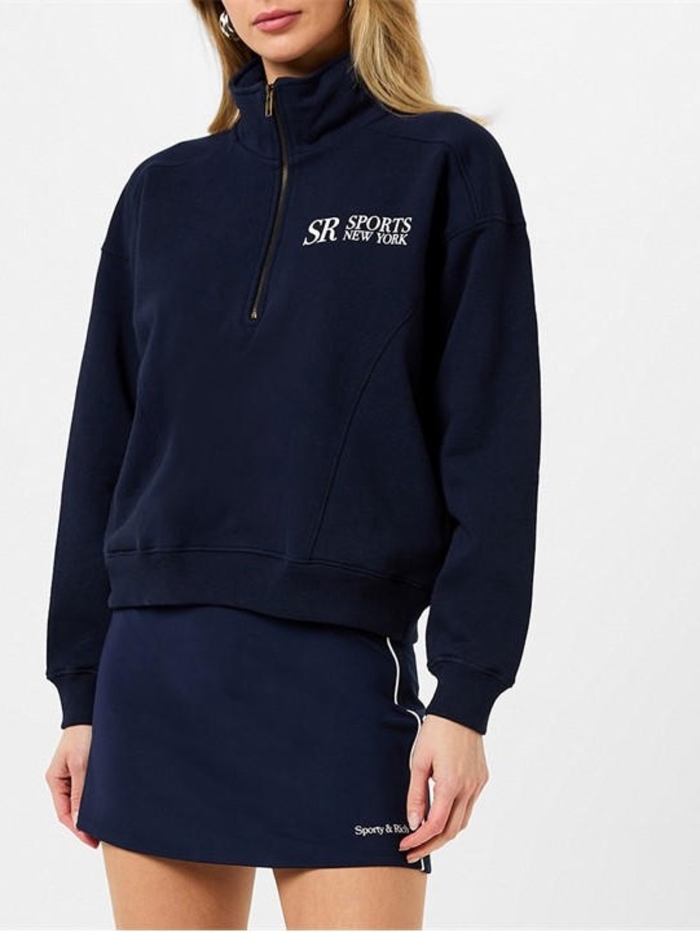 SPORTY AND RICH SPORTY JFK QUARTER SWEATSHIRT ZIP LD42 IN BLUE MEDIUM